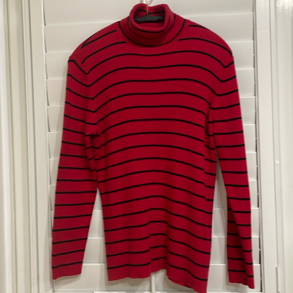 Kim Roger’s Red with Black Stripe Turtle Neck Sweater
